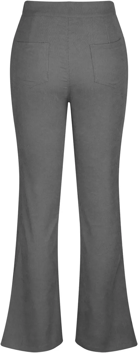DOLKFU Womens Button Up High Waisted Trousers Flare Bell Bottom Pants Loose Fit Trendy Comfortable Trouser