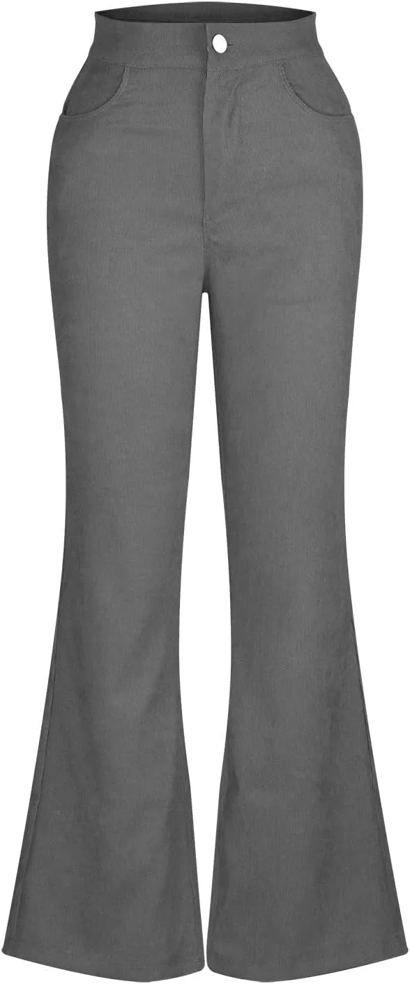 DOLKFU Womens Button Up High Waisted Trousers Flare Bell Bottom Pants Loose Fit Trendy Comfortable Trouser