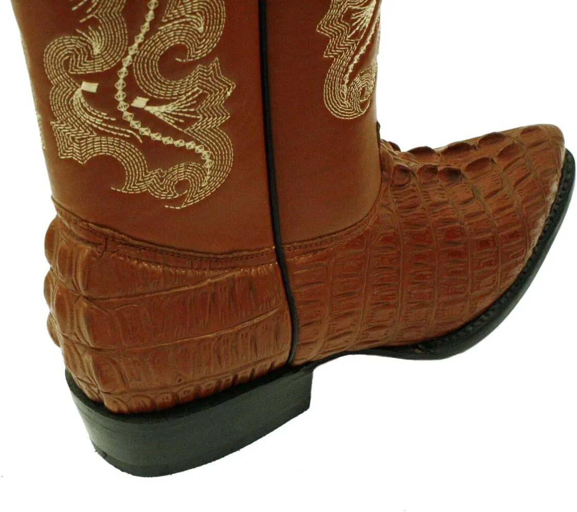 Dona Michi Men's Genuine Leather Crocodile Print J Toe Cow Boy Boots With Free Belt