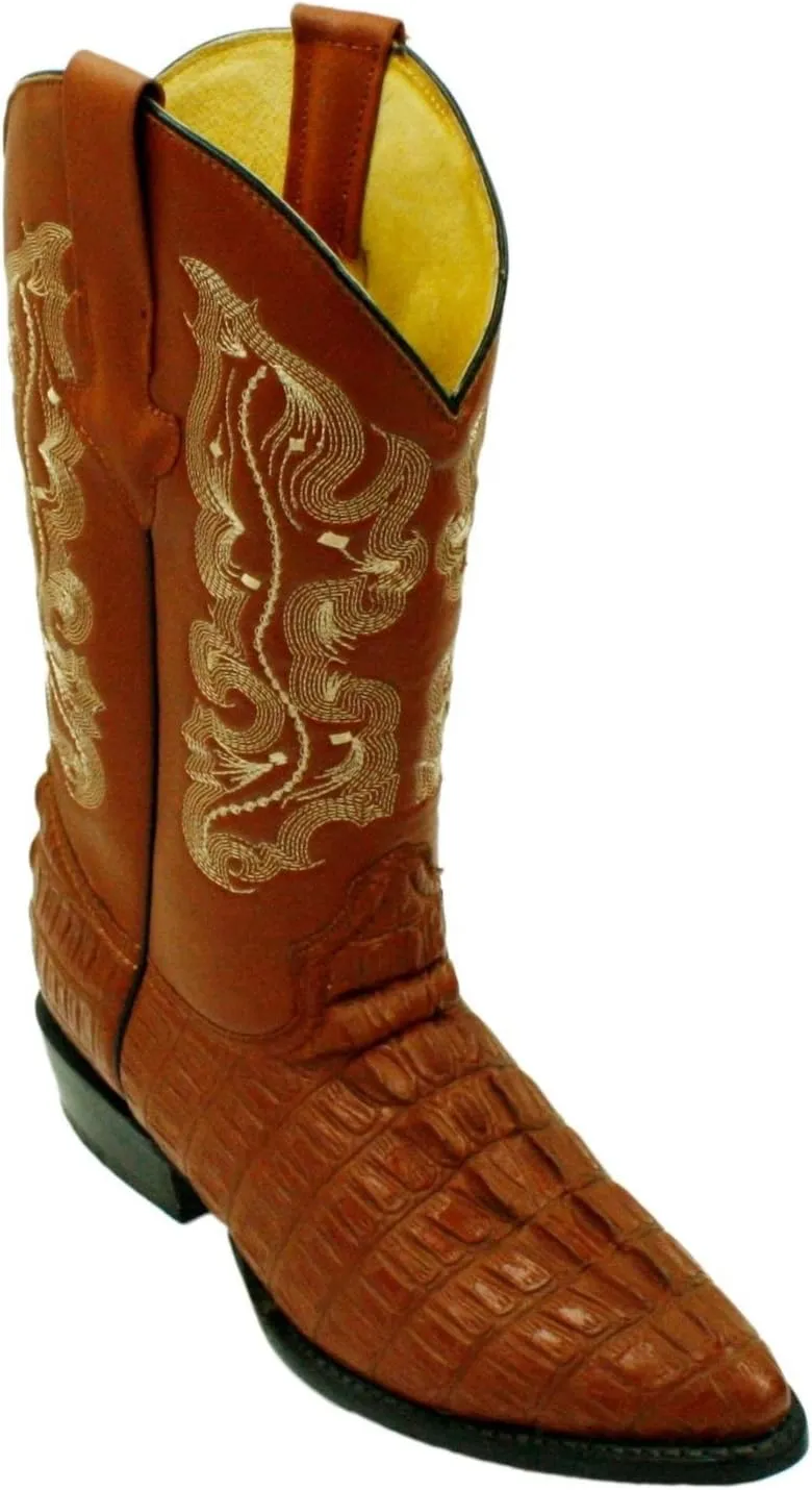 Dona Michi Men's Genuine Leather Crocodile Print J Toe Cow Boy Boots With Free Belt