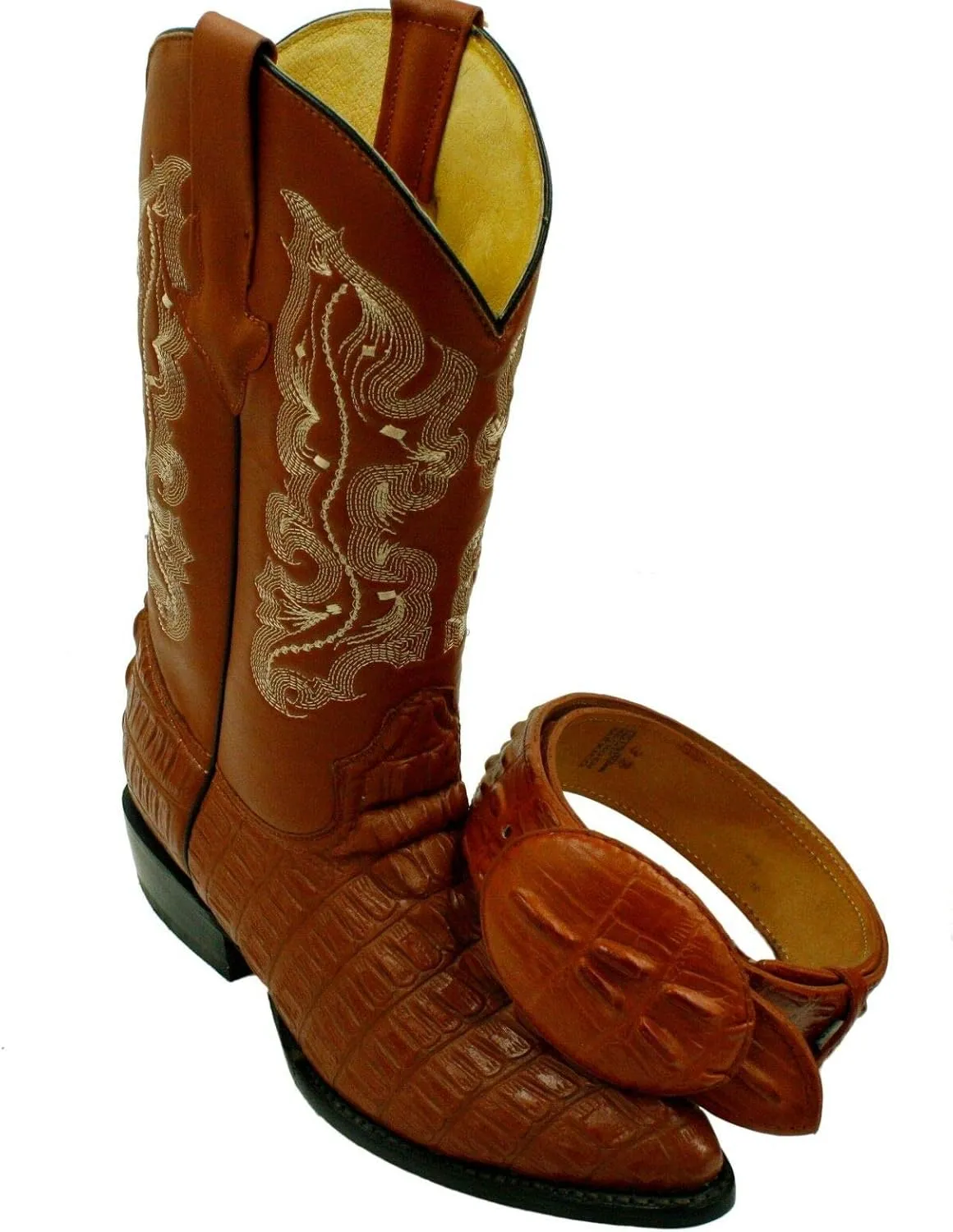 Dona Michi Men's Genuine Leather Crocodile Print J Toe Cow Boy Boots With Free Belt