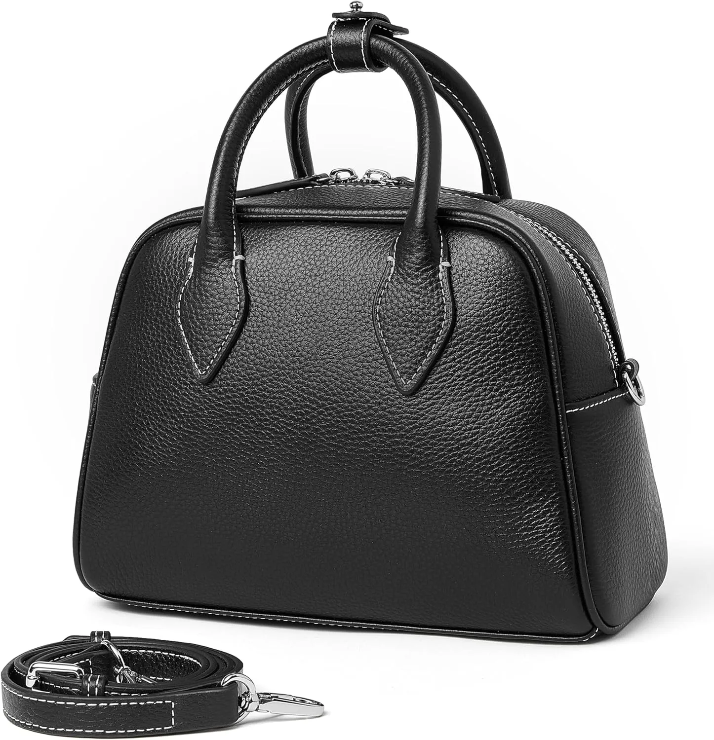 DORIS&JACKY Small Leather Top Handle Tote Purse Women Satchel Shoulder Bag With Two Long Adjustable Straps