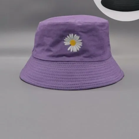 Double-side Unisex Harajuku Bucket Hat Fishing Outdoor Cap women Bucket fishing Hats Sunscreen Daisy embroidery fisherman hat
