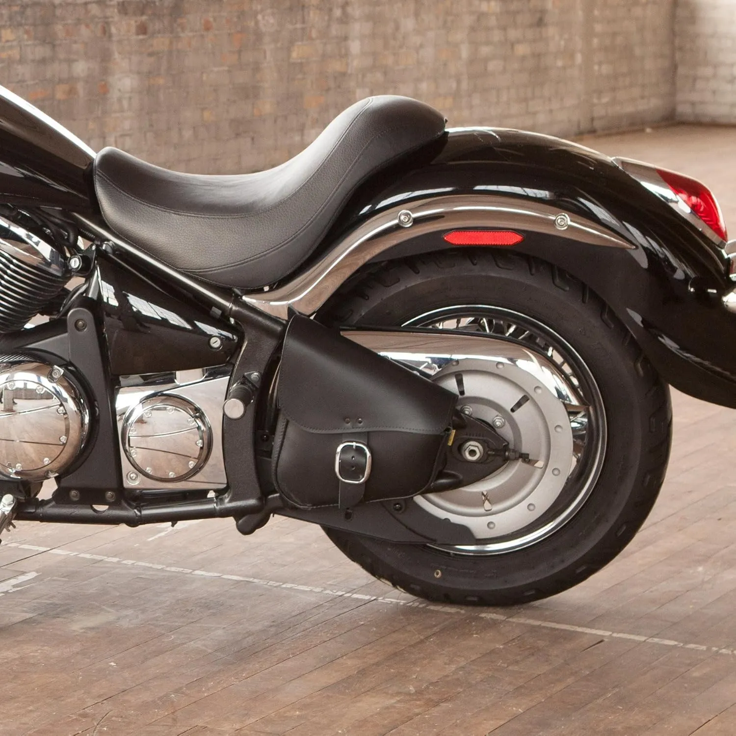 Dowco Willie & Max 59823-00 Triangulated Leather Motorcycle Swingarm Bag: Chrome Buckle, Black, 9 Liter Capacity , Brown