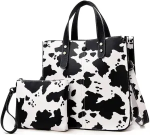 Downupdown Women Handbags and Purse Animal-print Leather Shoulder Bag Satchel Handbag Ladies Tote Bag for Work 2Pcs Set