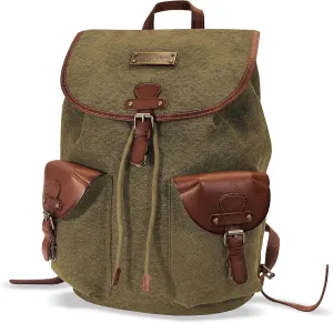 DRAKENSBERG Backpack 'Henrietta' - classy hiking and leisure daypack in retro vintage design, 13" laptop compartment, ladies, men, sustainably handmade, 20L, canvas, leather, olive-green, DR00139