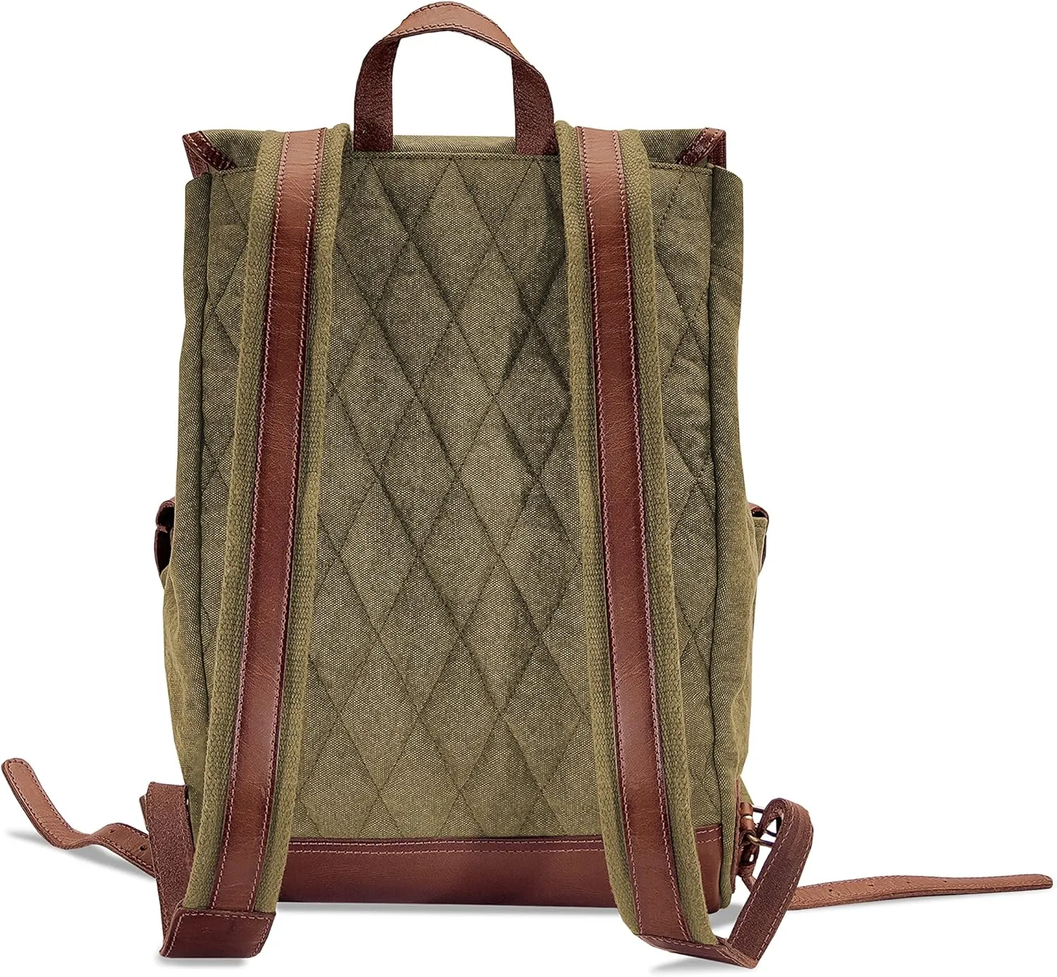 DRAKENSBERG Backpack 'Henrietta' - classy hiking and leisure daypack in retro vintage design, 13" laptop compartment, ladies, men, sustainably handmade, 20L, canvas, leather, olive-green, DR00139