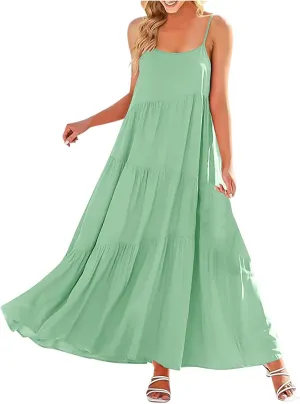 Dresses for Women 2025 Trendy Maxi Dress Sleeveless Color Block Sundress Plus Size a Line Flowy Resort Dresses