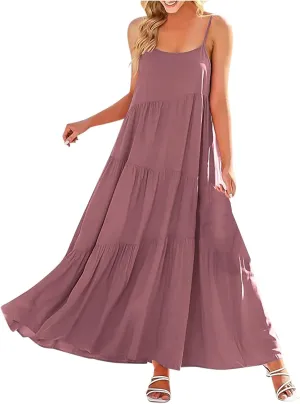 Dresses for Women 2025 Trendy Maxi Dress Sleeveless Color Block Sundress Plus Size a Line Flowy Resort Dresses
