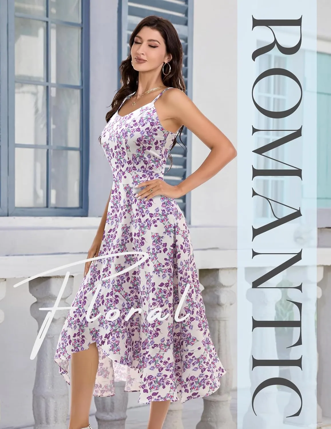 DRESSTELLS Women's Floral Summer Dress 2025, High Low Boho Strap Ruffle Casual Sundress