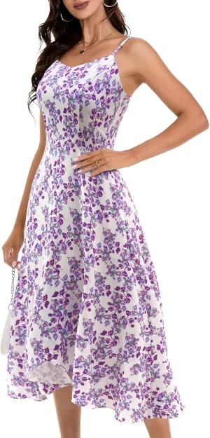 DRESSTELLS Women's Floral Summer Dress 2025, High Low Boho Strap Ruffle Casual Sundress
