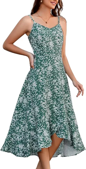 DRESSTELLS Women's Floral Summer Dress 2025, High Low Boho Strap Ruffle Casual Sundress