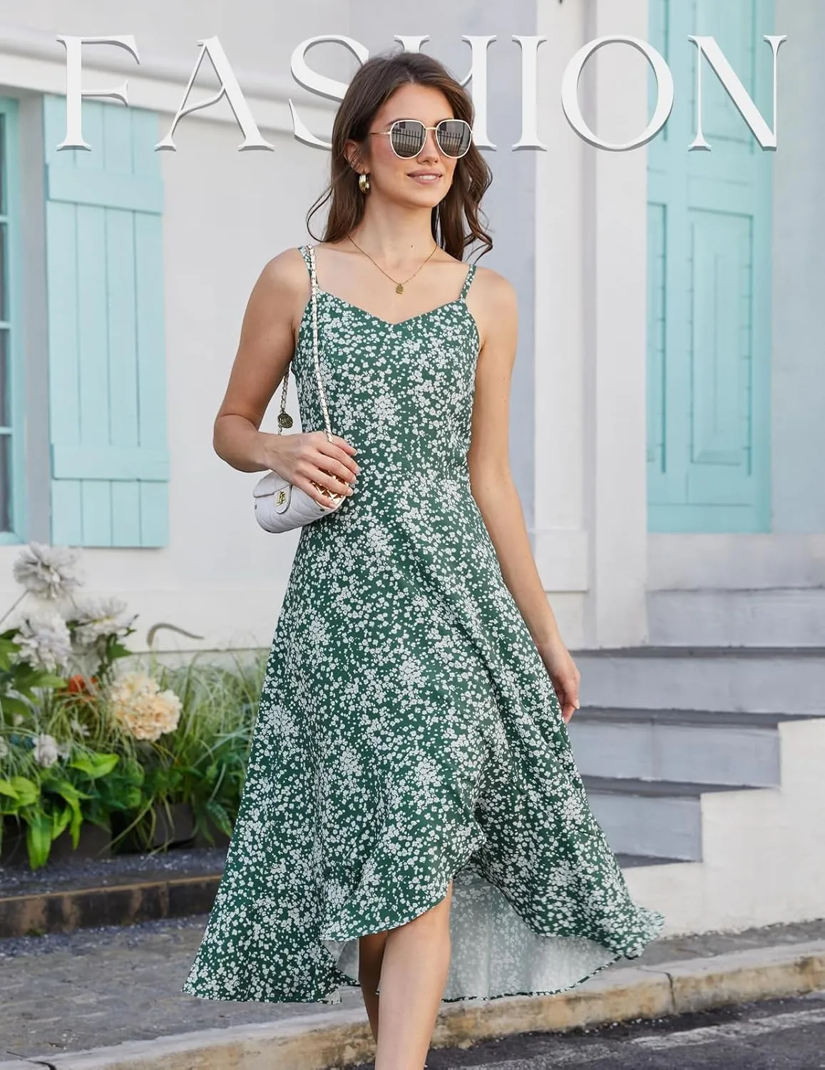 DRESSTELLS Women's Floral Summer Dress 2025, High Low Boho Strap Ruffle Casual Sundress