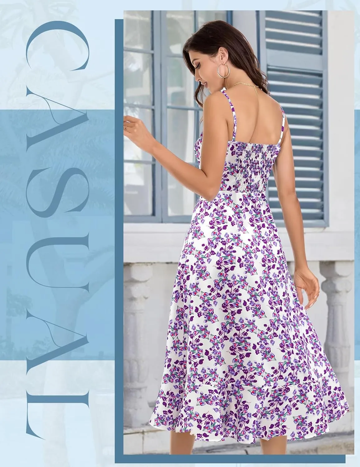 DRESSTELLS Women's Floral Summer Dress 2025, High Low Boho Strap Ruffle Casual Sundress