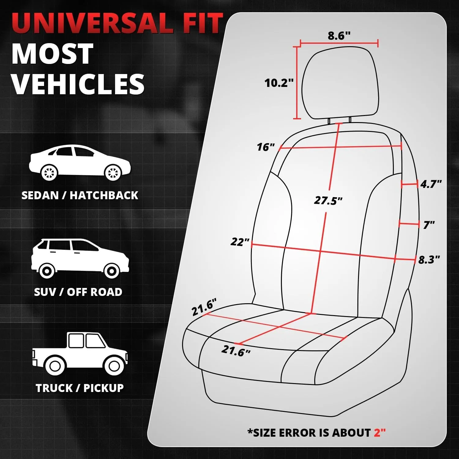 Drive Series Front Row Set Seat Covers Universal for Cars Trucks SUV, Navy Blue, CA-SC-Drive-F-NB