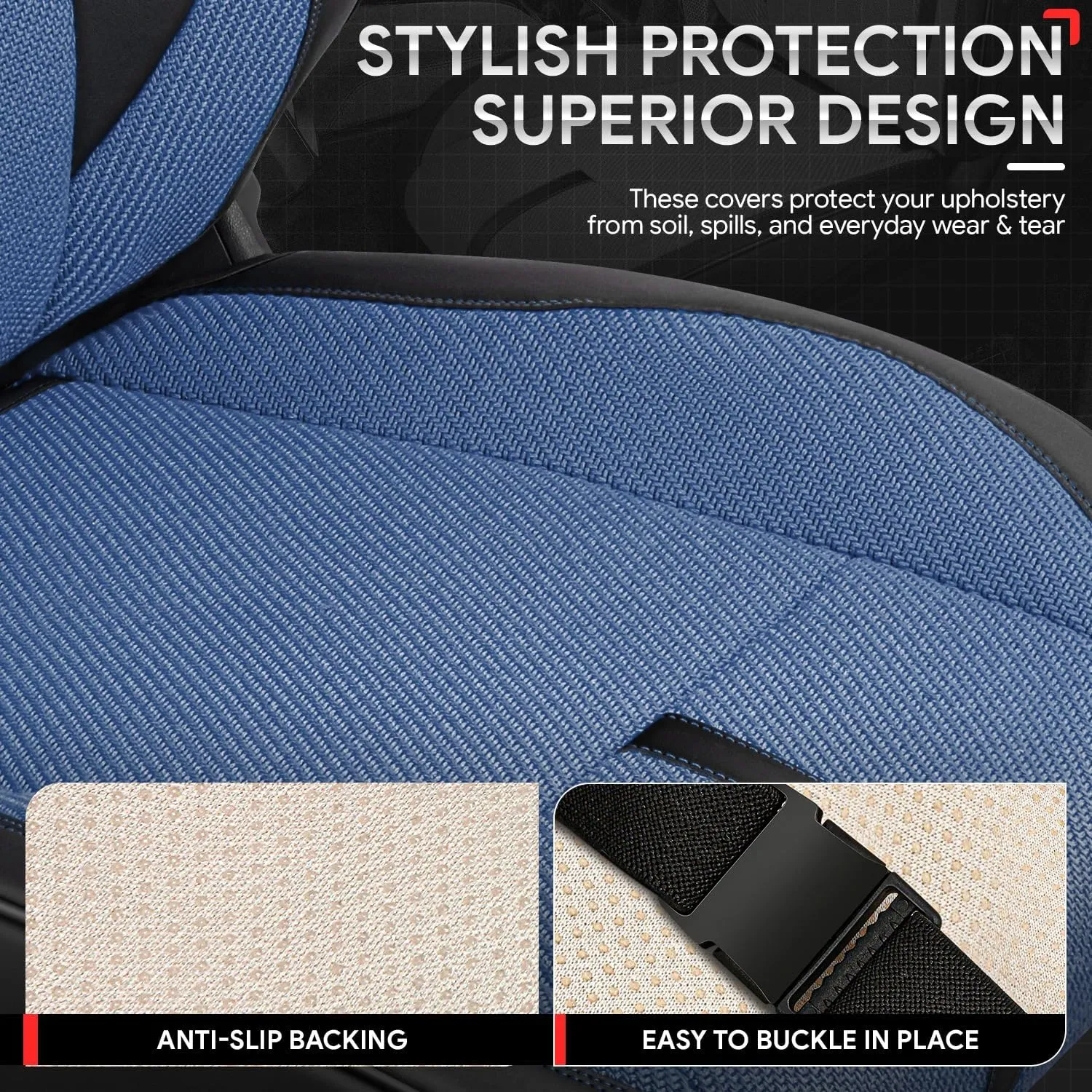 Drive Series Front Row Set Seat Covers Universal for Cars Trucks SUV, Navy Blue, CA-SC-Drive-F-NB