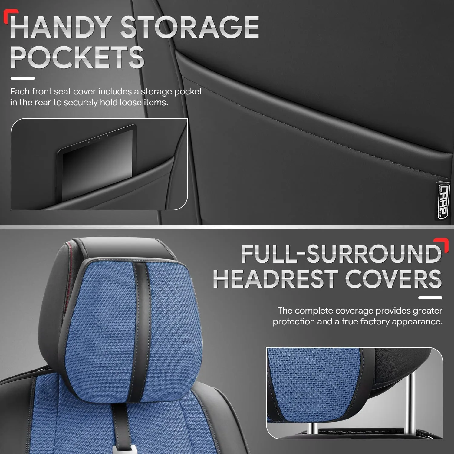 Drive Series Front Row Set Seat Covers Universal for Cars Trucks SUV, Navy Blue, CA-SC-Drive-F-NB