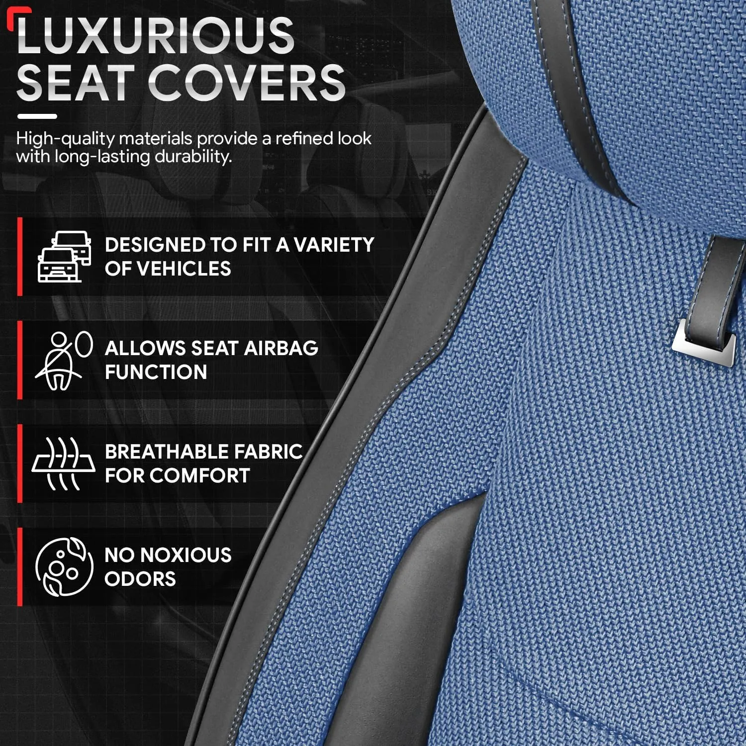 Drive Series Front Row Set Seat Covers Universal for Cars Trucks SUV, Navy Blue, CA-SC-Drive-F-NB