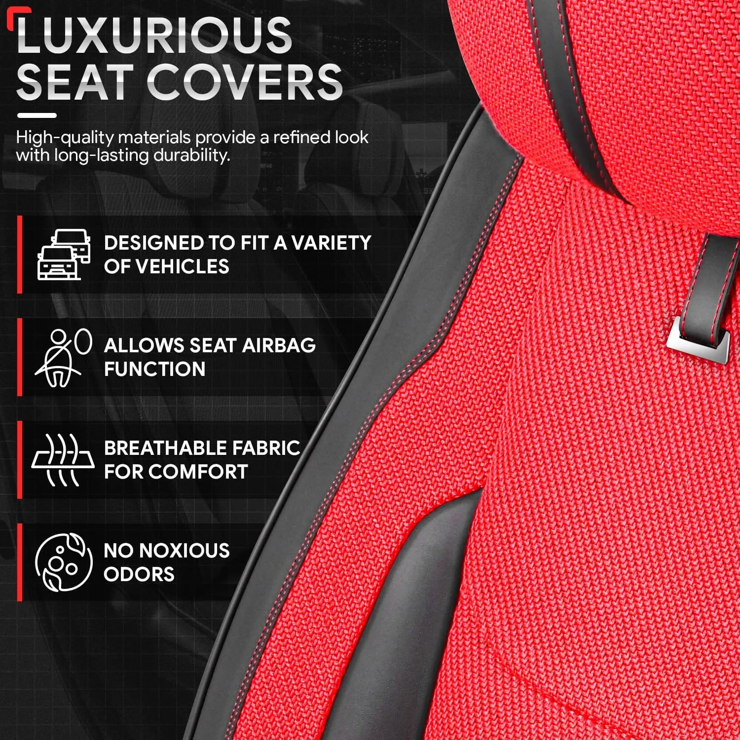 Drive Series Front Row Set Seat Covers Universal for Cars Trucks SUV, Red, CA-SC-Drive-F-RD
