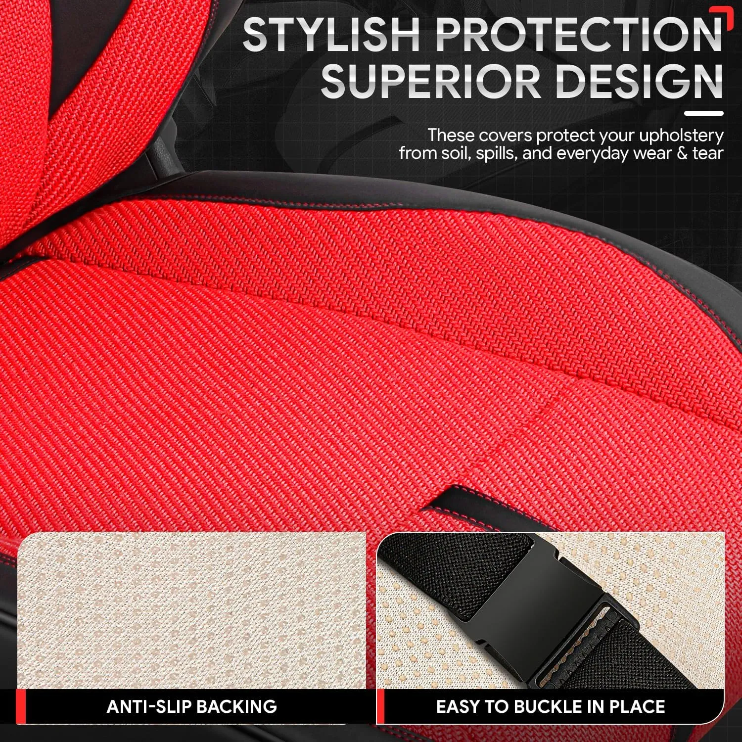 Drive Series Front Row Set Seat Covers Universal for Cars Trucks SUV, Red, CA-SC-Drive-F-RD