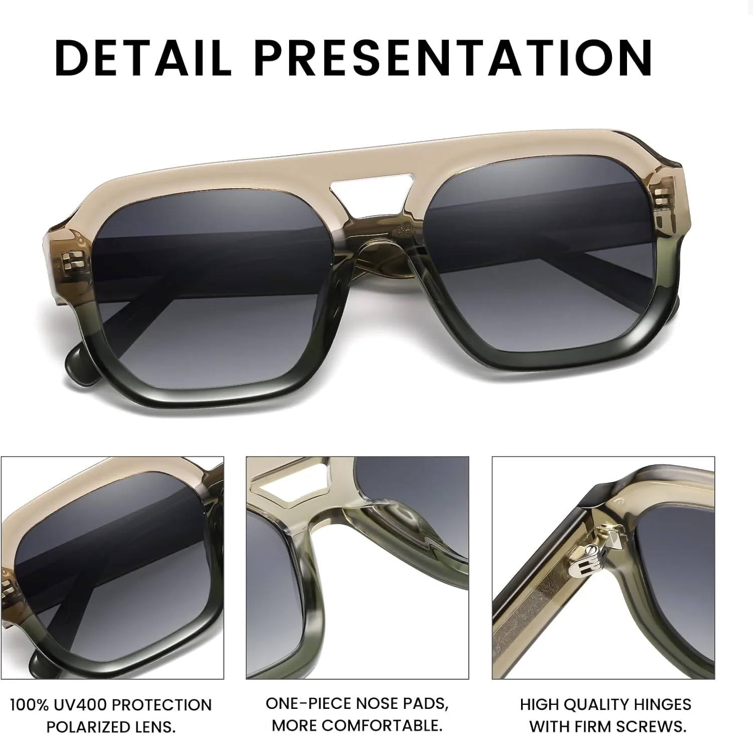 DUCO Retro Square Aviator Sunglasses for Women Men Classic Vintage Trendy 70s Shades UV protection Sun Glasses DC2358