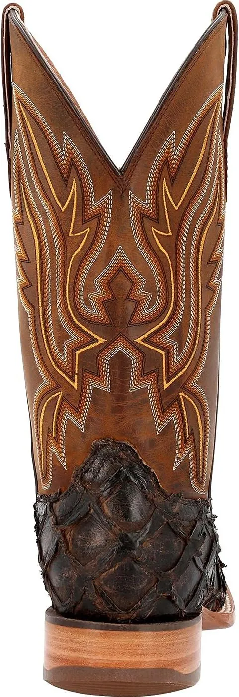 Durango Mens Premium Exotics Pirarucu Embroidered Square Toe Pull On Dress Boots Mid Calf - Brown
