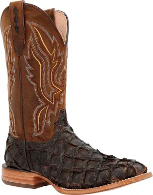 Durango Mens Premium Exotics Pirarucu Embroidered Square Toe Pull On Dress Boots Mid Calf - Brown