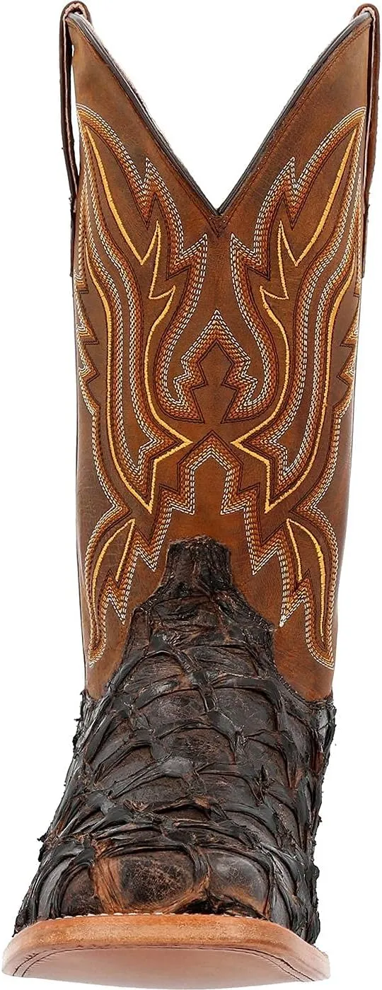 Durango Mens Premium Exotics Pirarucu Embroidered Square Toe Pull On Dress Boots Mid Calf - Brown