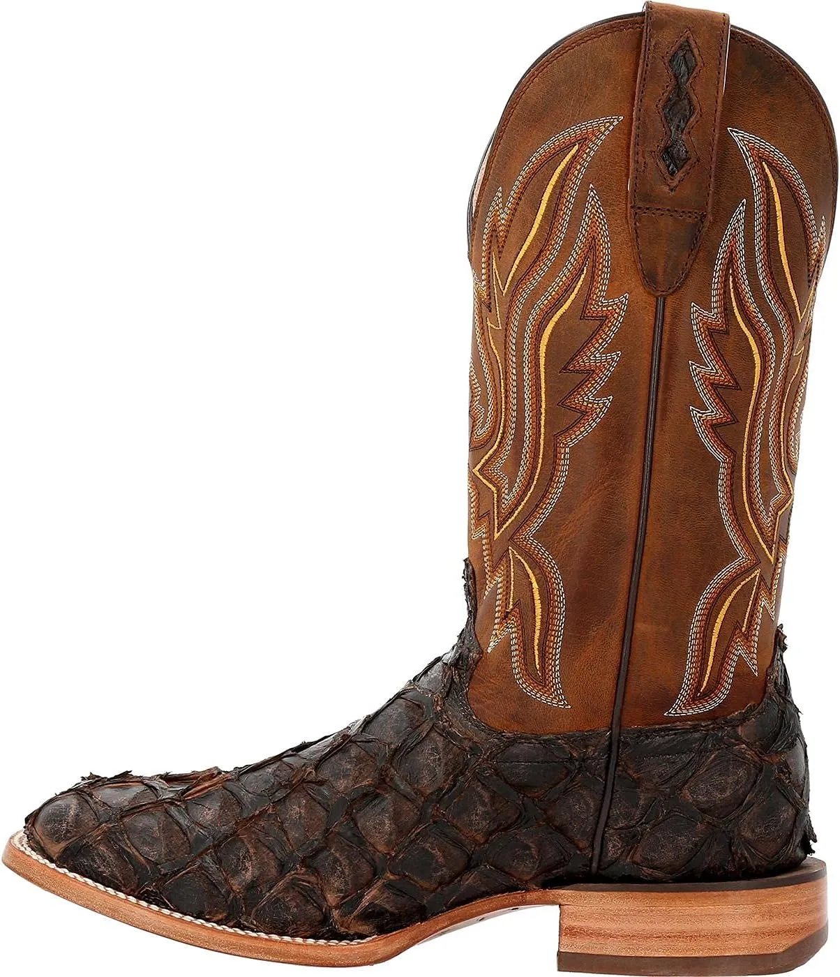 Durango Mens Premium Exotics Pirarucu Embroidered Square Toe Pull On Dress Boots Mid Calf - Brown