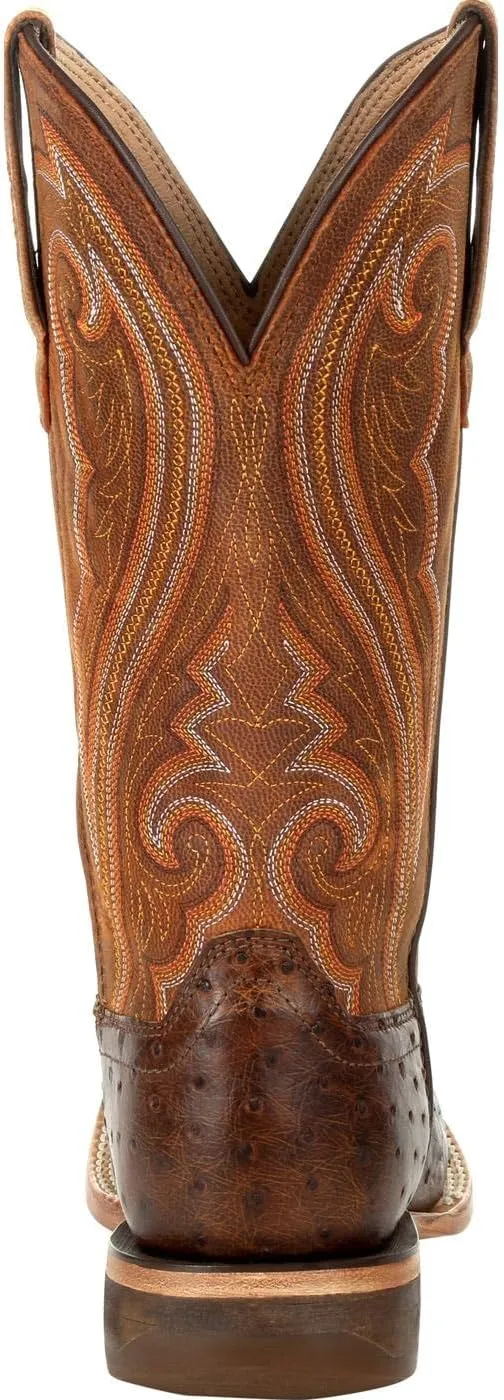Durango Womens Premium Exotic Full Quill Ostrich Embroidered Square Toe Pull On Dress Boots Mid Calf Low Heel 1-2" - Brown