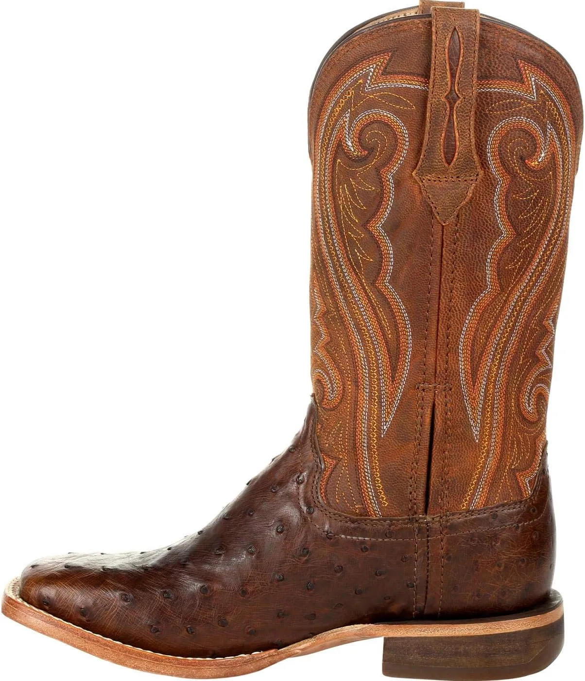 Durango Womens Premium Exotic Full Quill Ostrich Embroidered Square Toe Pull On Dress Boots Mid Calf Low Heel 1-2" - Brown