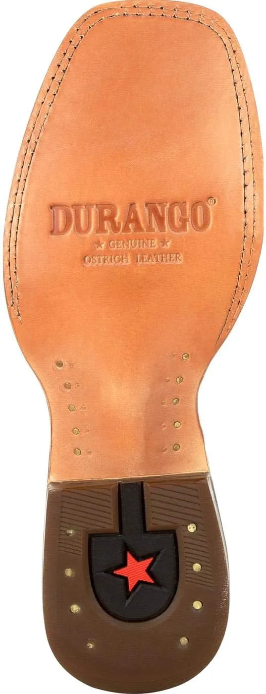 Durango Womens Premium Exotic Full Quill Ostrich Embroidered Square Toe Pull On Dress Boots Mid Calf Low Heel 1-2" - Brown