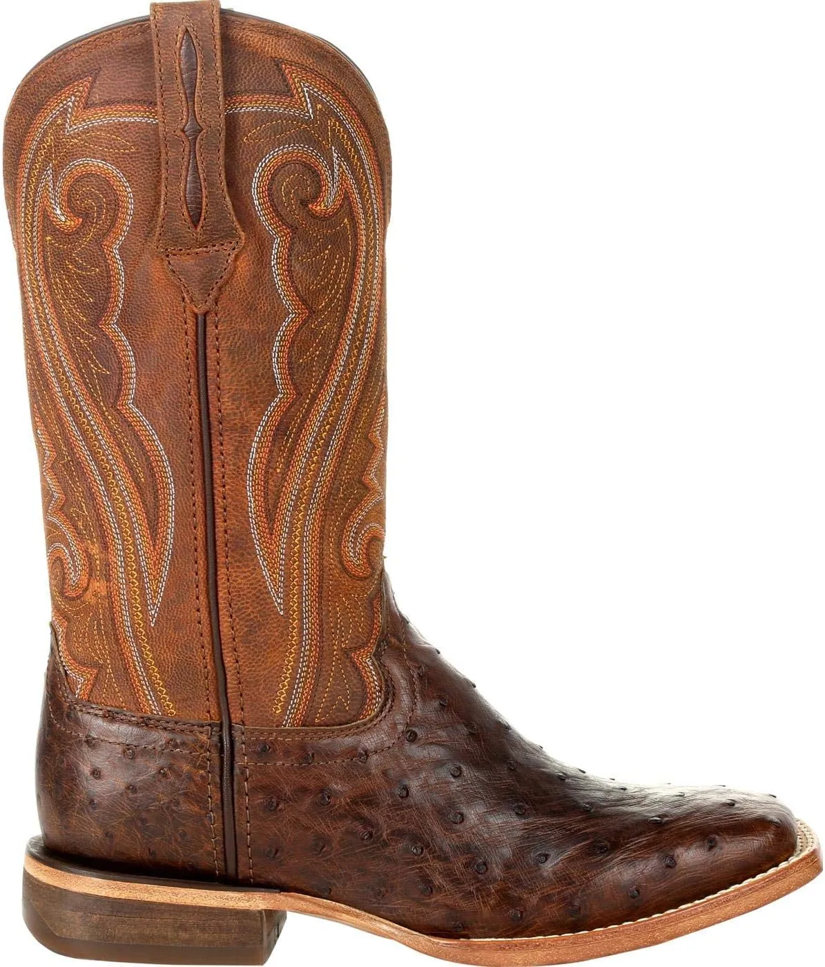 Durango Womens Premium Exotic Full Quill Ostrich Embroidered Square Toe Pull On Dress Boots Mid Calf Low Heel 1-2" - Brown