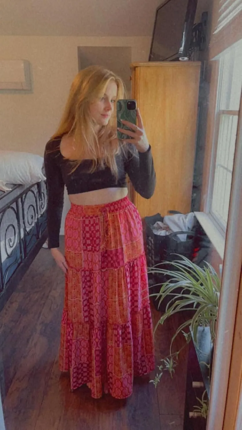 EARKOHA Womens Casual High Waist Tie Paisley Print Long Maxi Skirt with Pockets