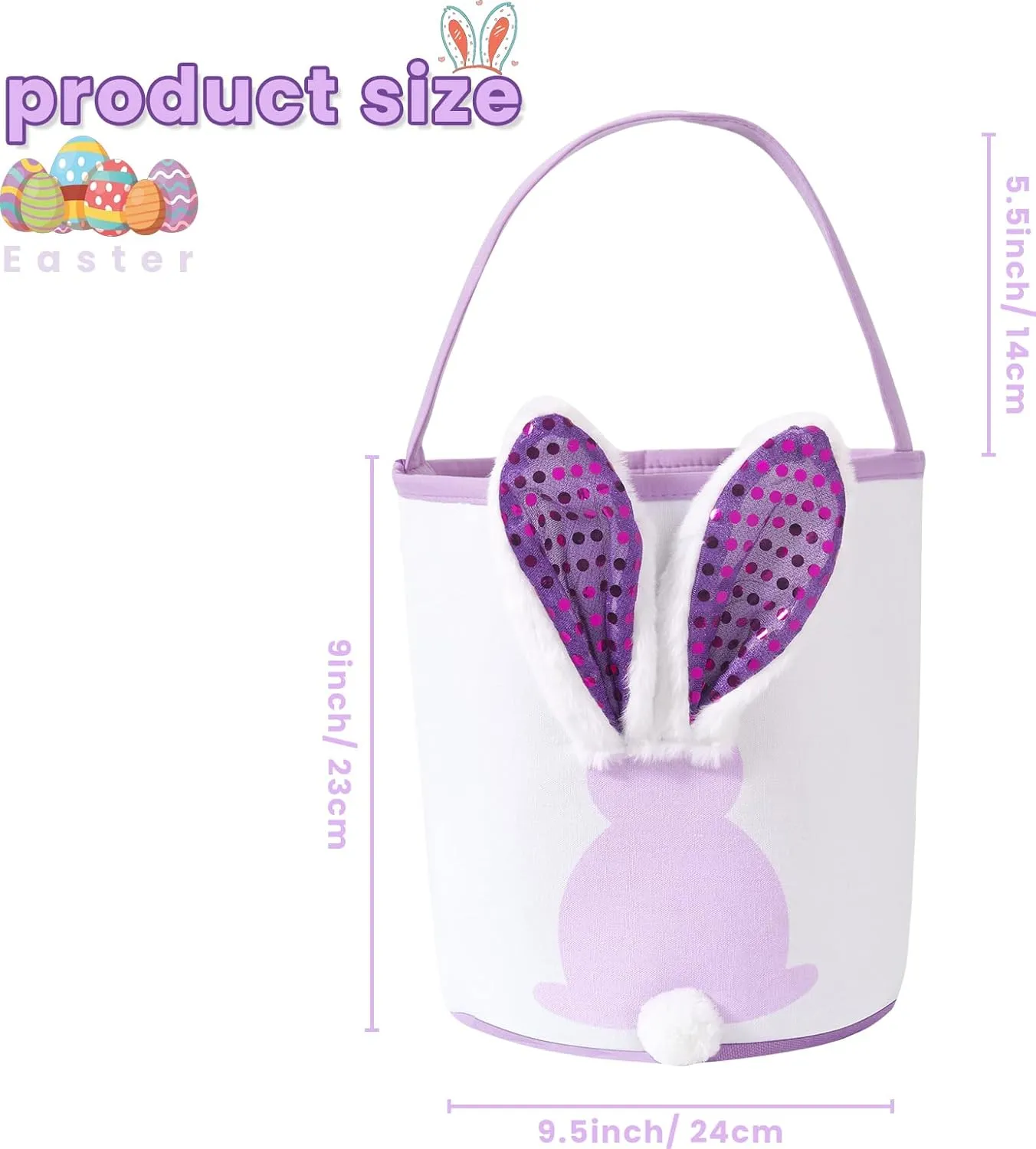 Easter Bunny Baskets Empty with Lights, Large Easter Egg Hunt Baskets for Kids, Canvas Easter Basket Candy Tote Bags with Handles, Easter Decorations Party Supplies (Blue Pink Green)