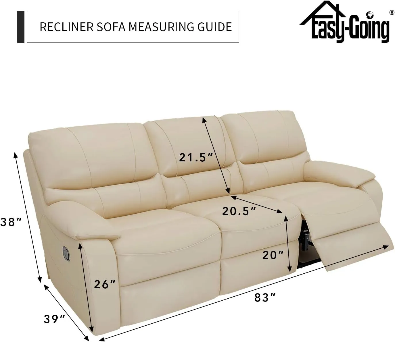 Easy-Going PU Leather Recliner Sofa Slipcovers, Waterproof Stretch Sofa Covers, 8 Pieces Stretch Furniture Protector, Elastic Strap Shield Pets Kids Children Cats Dogs Black
