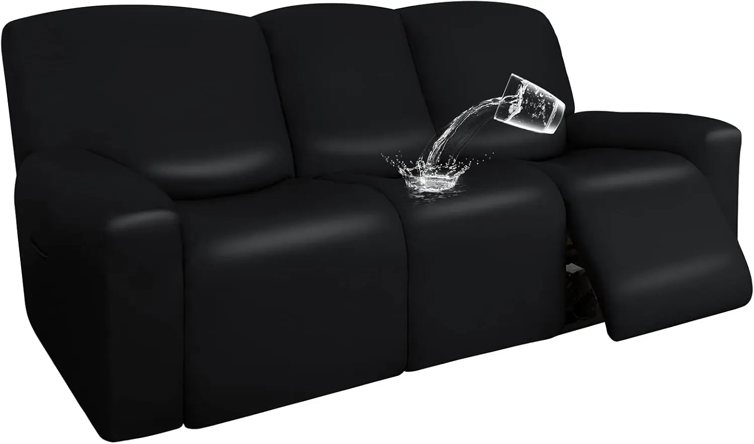 Easy-Going PU Leather Recliner Sofa Slipcovers, Waterproof Stretch Sofa Covers, 8 Pieces Stretch Furniture Protector, Elastic Strap Shield Pets Kids Children Cats Dogs Black