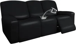 Easy-Going PU Leather Recliner Sofa Slipcovers, Waterproof Stretch Sofa Covers, 8 Pieces Stretch Furniture Protector, Elastic Strap Shield Pets Kids Children Cats Dogs Black