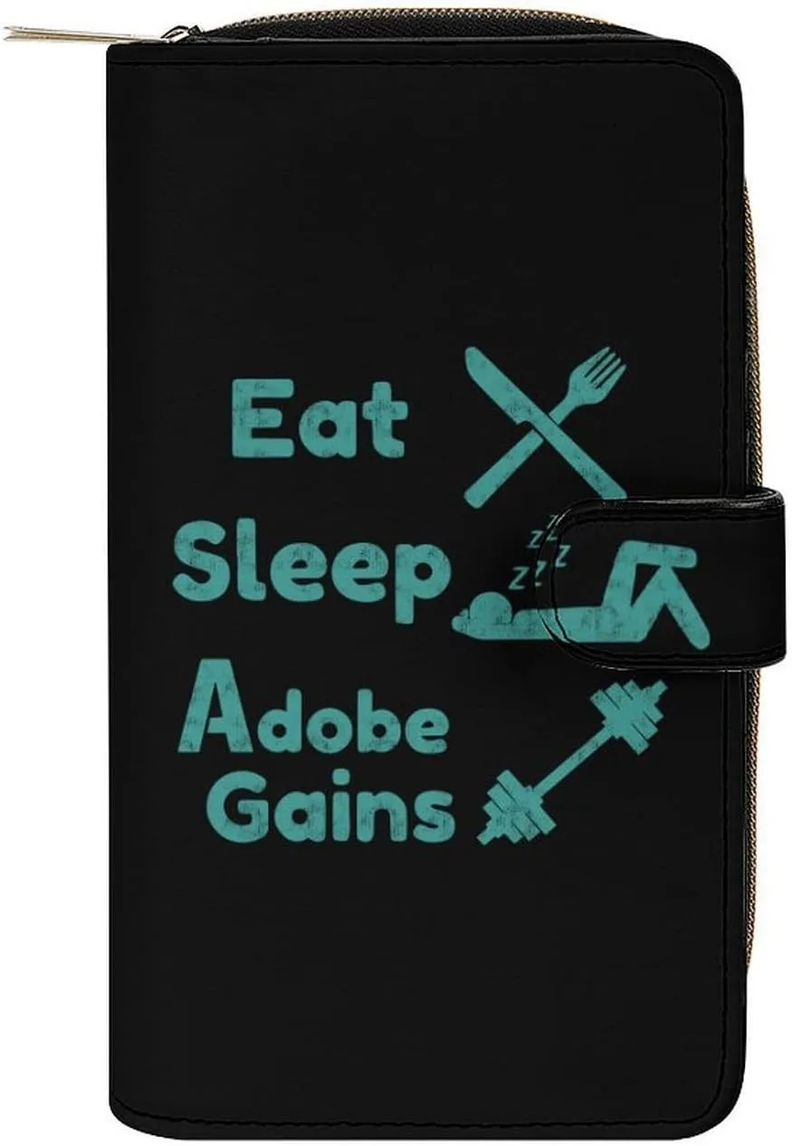 Eat Sleep Gains Repeat Leather Wallets for Men Women Zipped Clutch Purse Travel Handbag Card Case Wallet