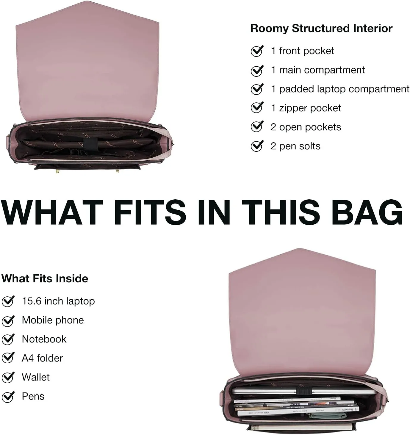 ECOSUSI Backpack for Women Briefcase Messenger Laptop Bag Vegan Leather Satchel Work Bags Fits 15.6 inch Laptops, Purple