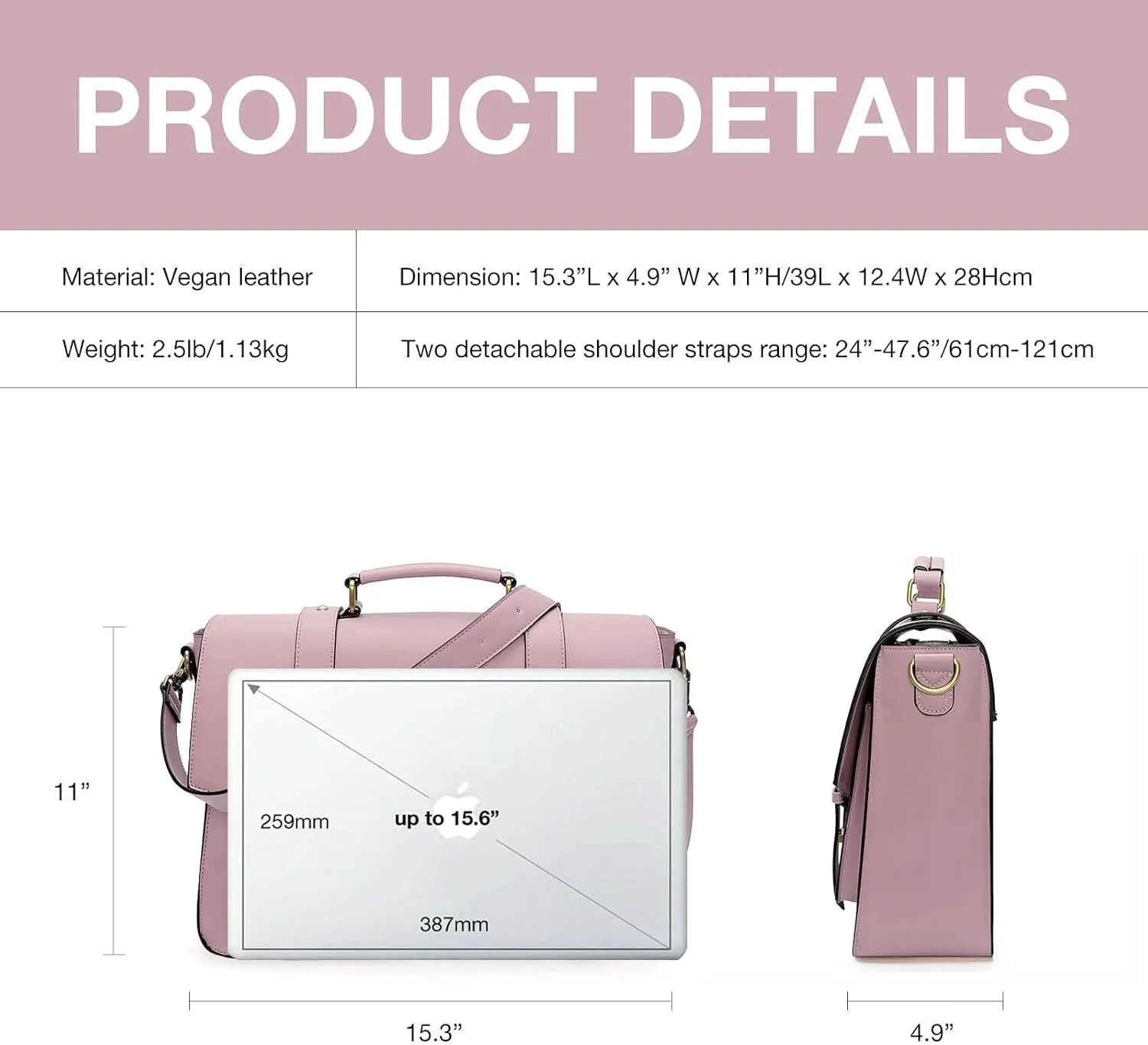ECOSUSI Backpack for Women Briefcase Messenger Laptop Bag Vegan Leather Satchel Work Bags Fits 15.6 inch Laptops, Purple