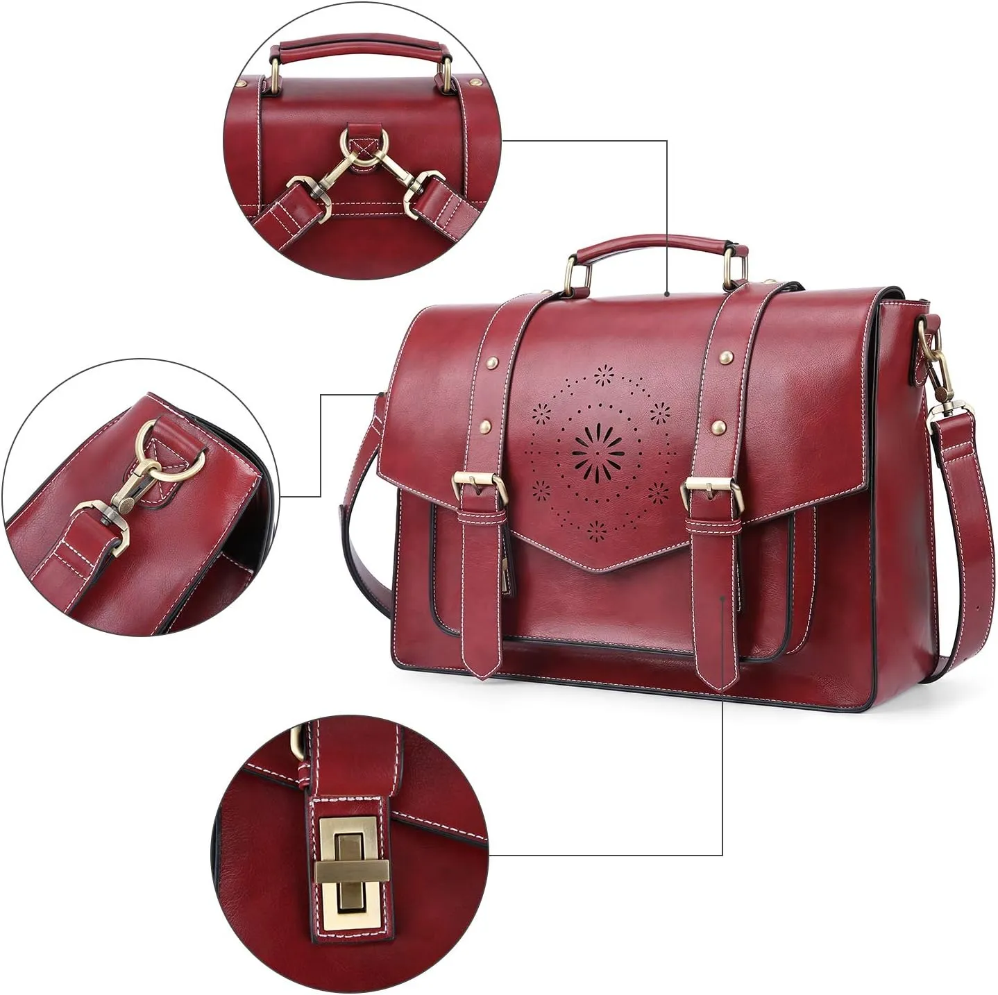 ECOSUSI Backpack for Women Briefcase Messenger Laptop Bag Vegan Leather Satchel Work Bags Fits 15.6 inch Laptops, Red
