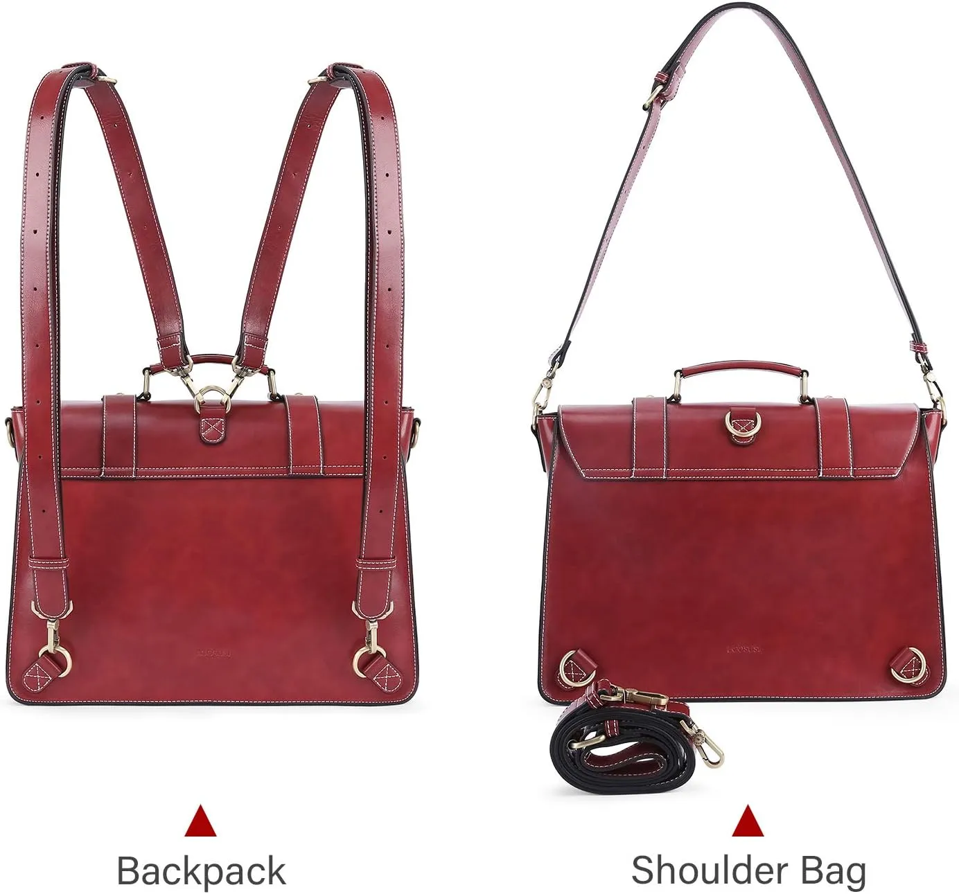 ECOSUSI Backpack for Women Briefcase Messenger Laptop Bag Vegan Leather Satchel Work Bags Fits 15.6 inch Laptops, Red