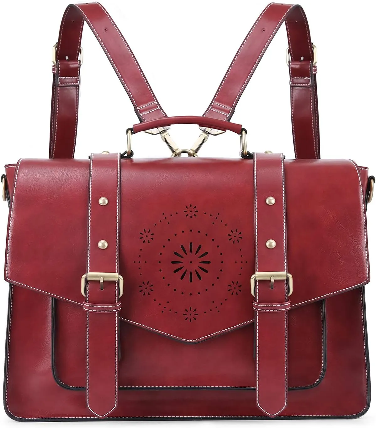 ECOSUSI Backpack for Women Briefcase Messenger Laptop Bag Vegan Leather Satchel Work Bags Fits 15.6 inch Laptops, Red