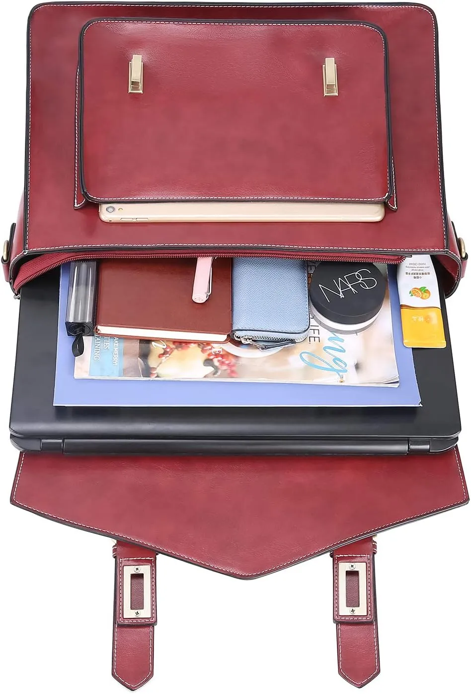 ECOSUSI Backpack for Women Briefcase Messenger Laptop Bag Vegan Leather Satchel Work Bags Fits 15.6 inch Laptops, Red