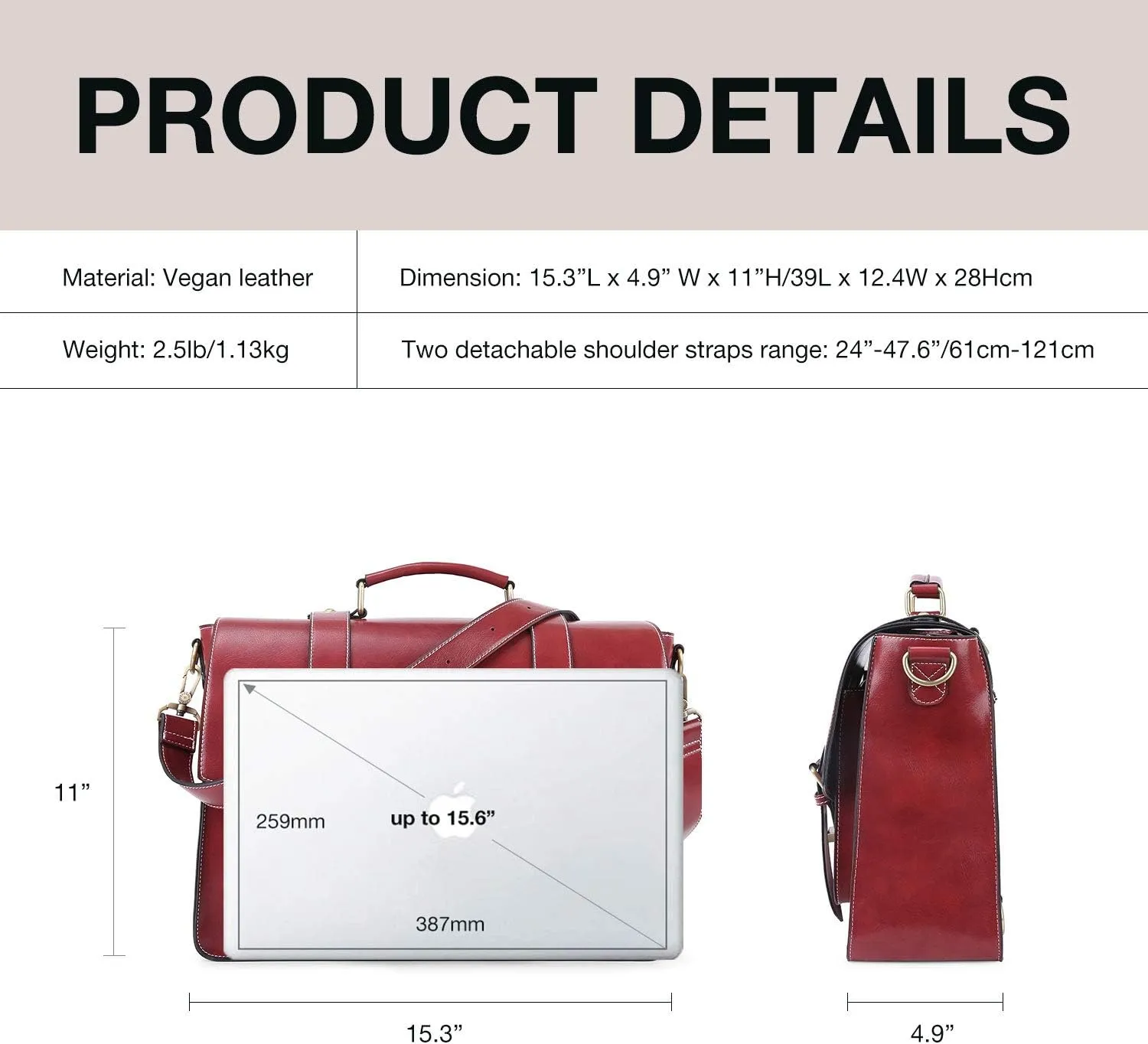 ECOSUSI Backpack for Women Briefcase Messenger Laptop Bag Vegan Leather Satchel Work Bags Fits 15.6 inch Laptops, Red