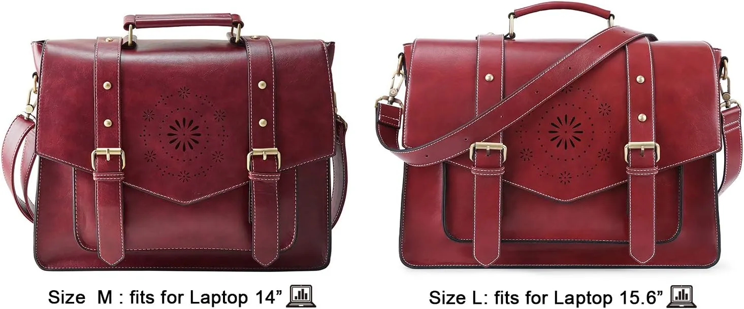 ECOSUSI Backpack for Women Briefcase Messenger Laptop Bag Vegan Leather Satchel Work Bags Fits 15.6 inch Laptops, Red