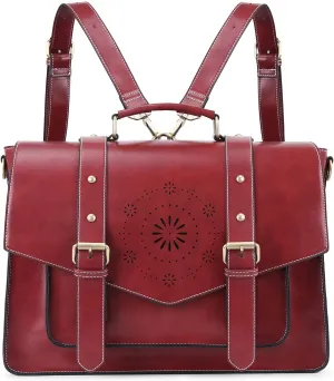 ECOSUSI Backpack for Women Briefcase Messenger Laptop Bag Vegan Leather Satchel Work Bags Fits 15.6 inch Laptops, Red