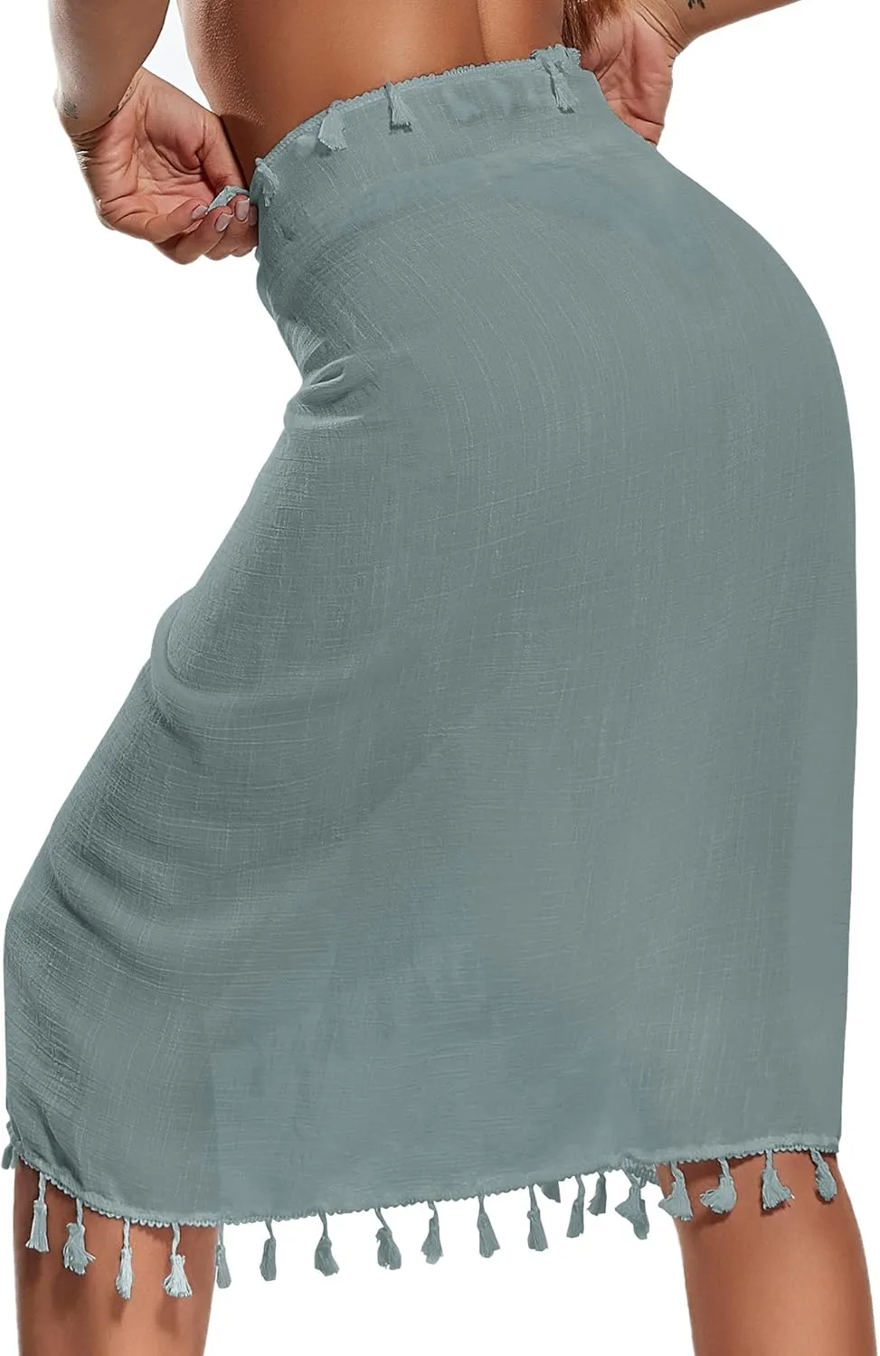 Eicolorte Beach Sarong Pareo Womens Semi-Sheer Swimwear Cover Ups Short Skirt with Tassels