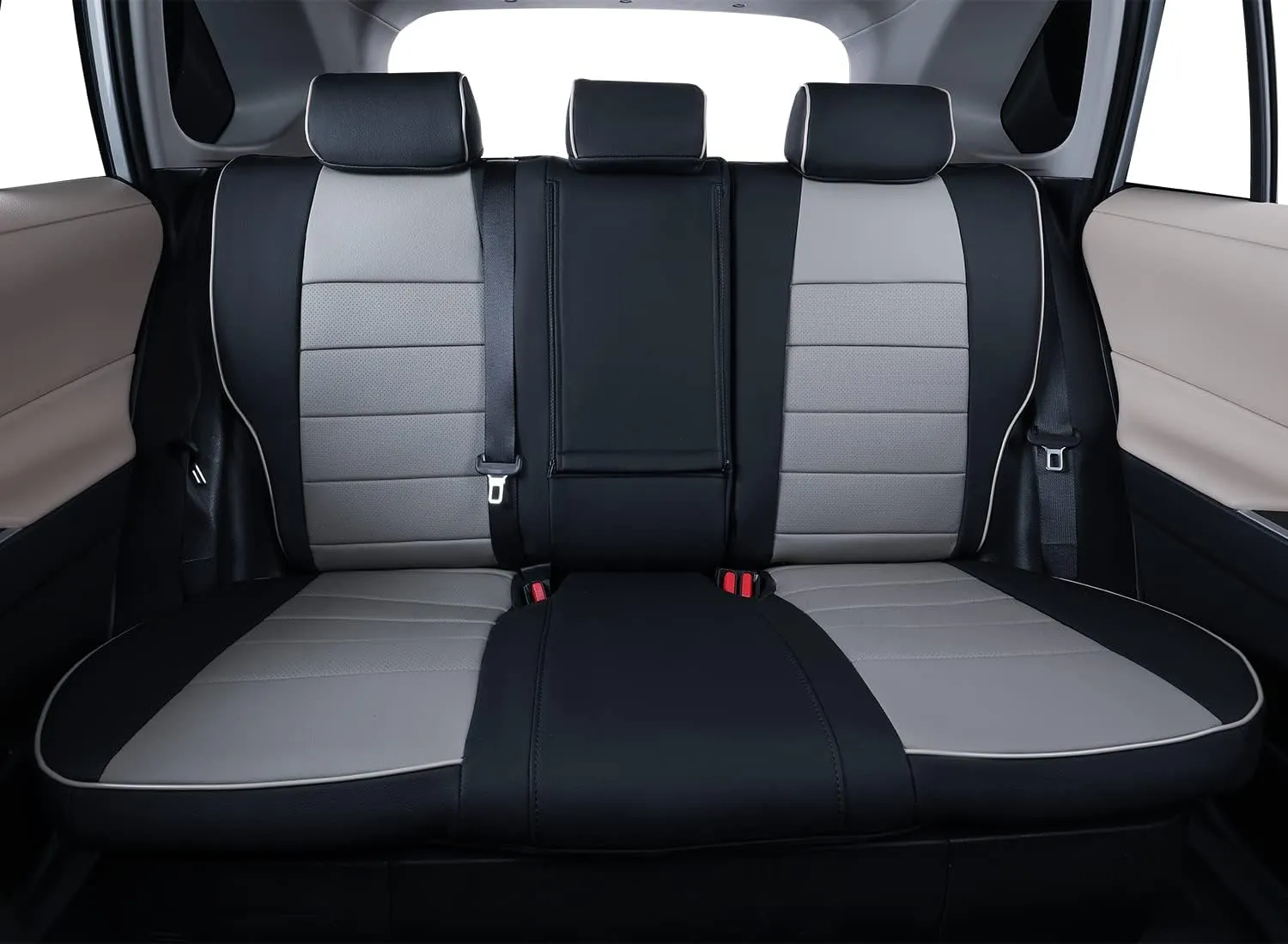 EKR Custom Fit Challenger Car Seat Covers for Select Dodge Challenger SRT,RT,GT,SXT,T/A 2015 2016 2017 2018 2019 2020 2021 2022 2023 -Full Set -Leather (Black/Gray)